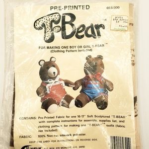 Raymar Pre-Printed T-Bear Fabric for 16-17" Soft Sculptured Teddy Bear Vintage.